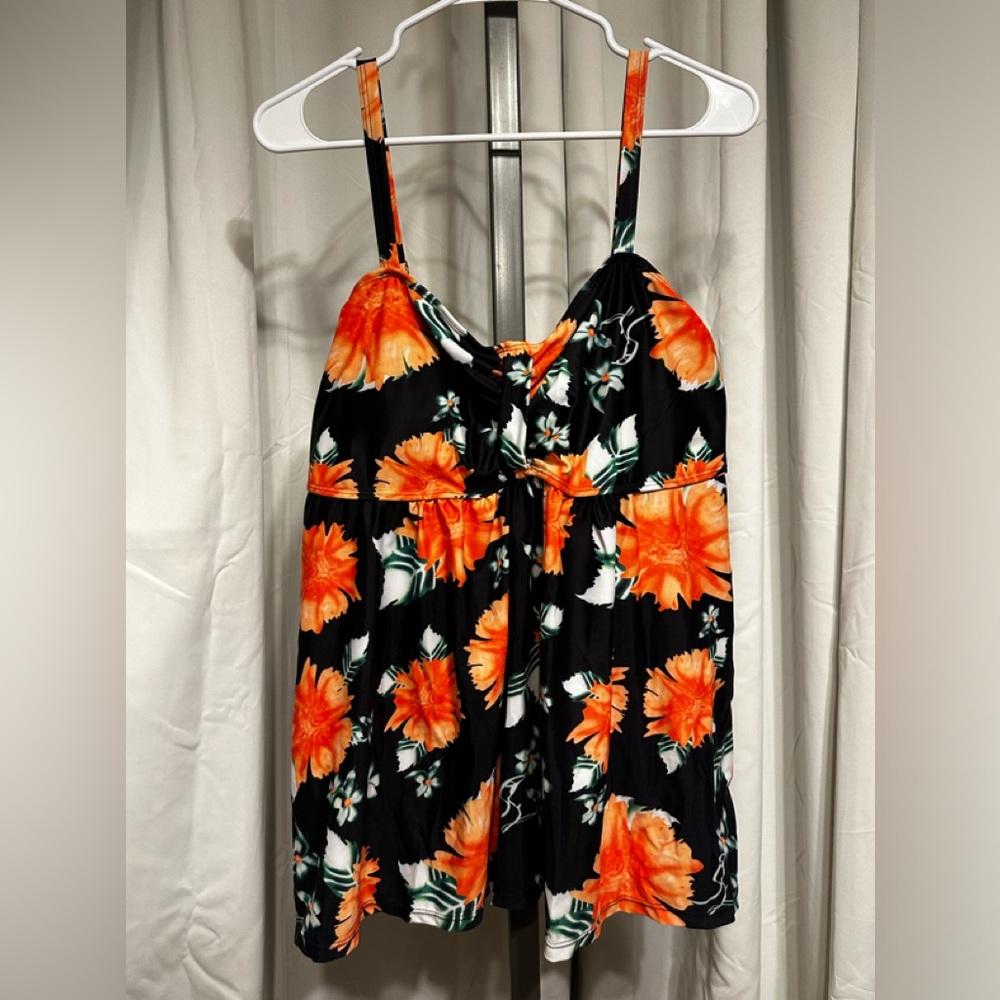 Tropical Tangerine Floral Mix Bra Tankini Top